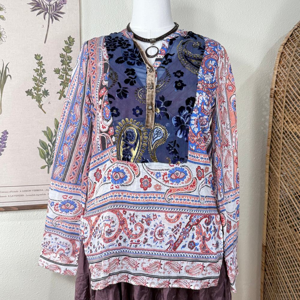 Sheer Floral Paisley Velvet Burnout Top Boho Hippie Whimsigoth Fairy Grunge S
